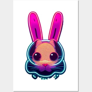 Astronaut Bunny with Neon Helmet Posters and Art